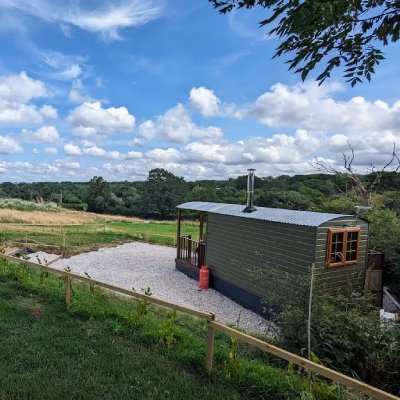 Shepards Hut on a pad overlooking a field